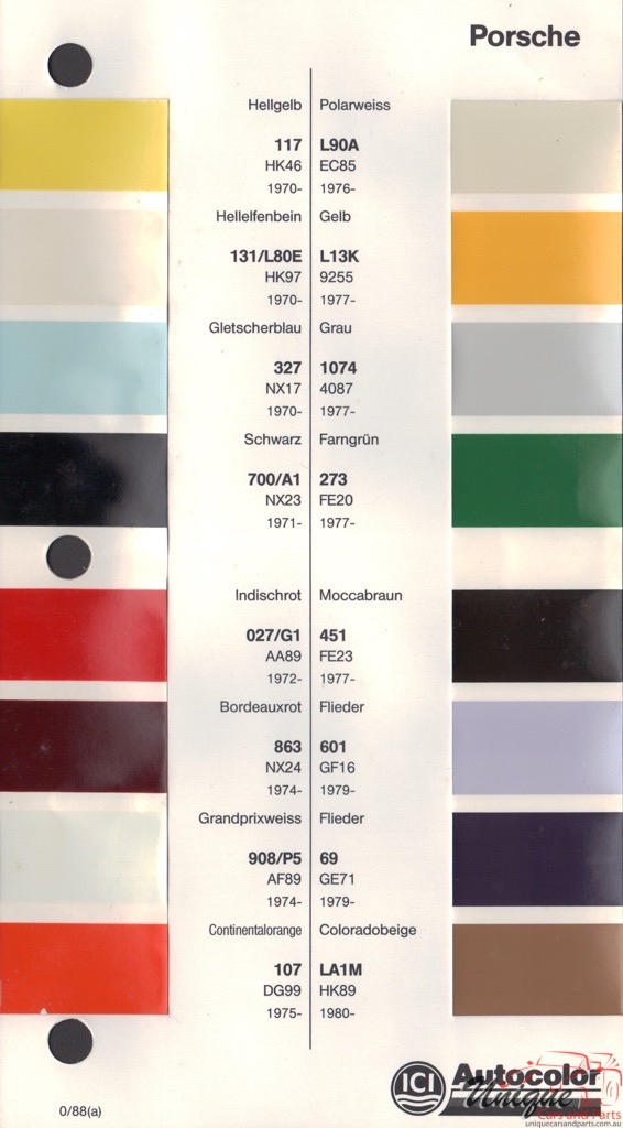 1970 - 1982 Porsche Paint Charts Autocolor